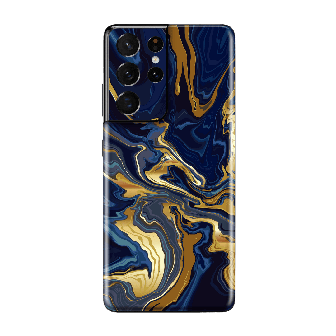 Samsung Galaxy S21 ULTRA Print Printed Custom Signature Ocean Blue & Gold Luxury Skin, Wrap, Decal, Protector, Cover by EasySkinz | EasySkinz.com