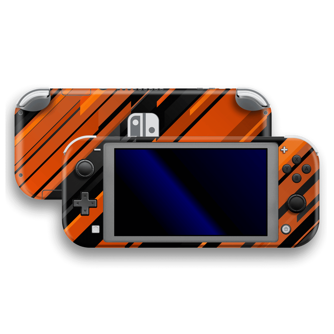 Nintendo Switch LITE SIGNATURE Black-Orange Stripes Skin Wrap Sticker Decal Cover Protector by EasySkinz